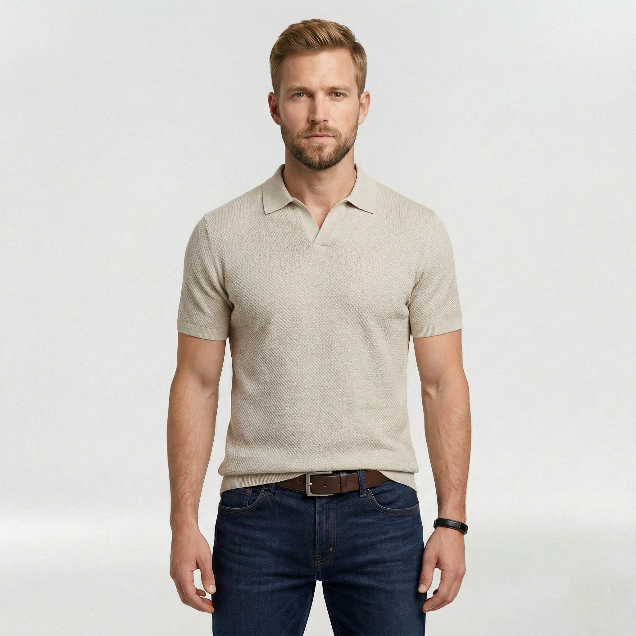 Camiseta tipo polo para hombre en tejido texturizado con mangas cortas para uso diario