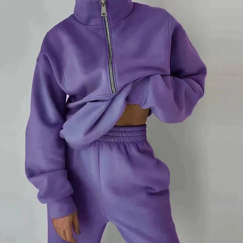Harper | Todelt Cropped Tracksuit til Kvinder med Høj Talje
