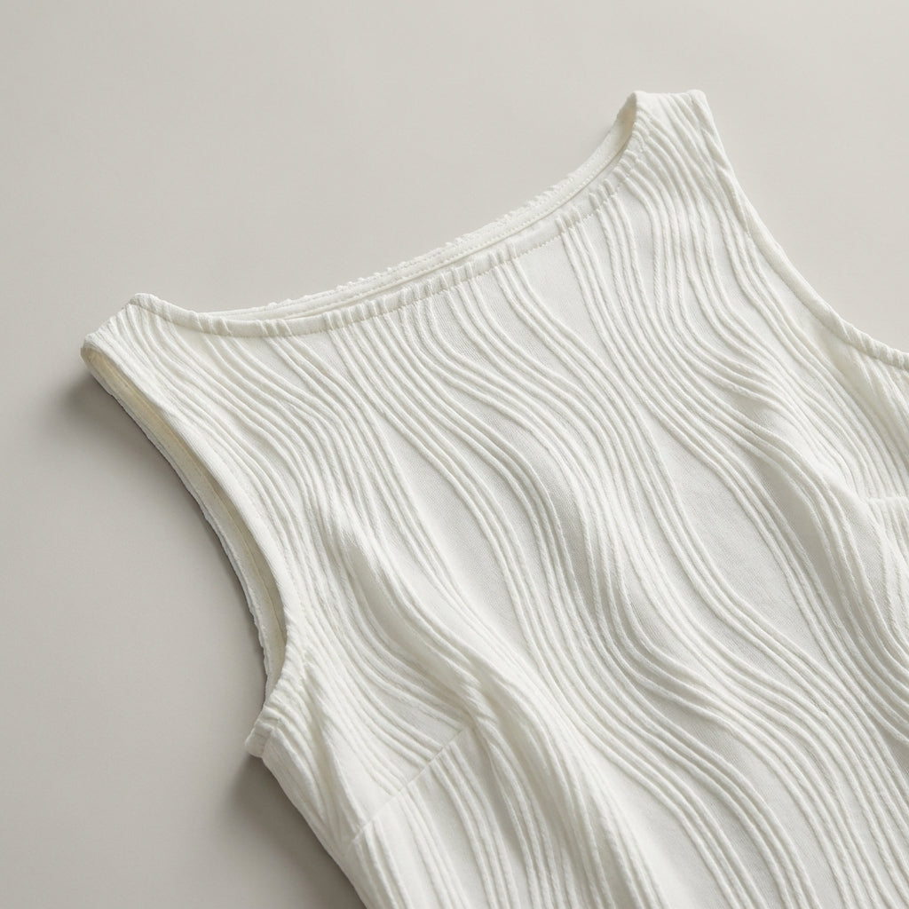 Rochie midi de vară cu bretele și textură ondulată