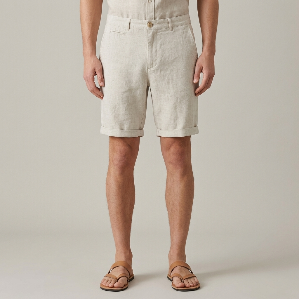 Elegantes pantalones cortos de verano para hombre slim fit en lino con bolsillos laterales