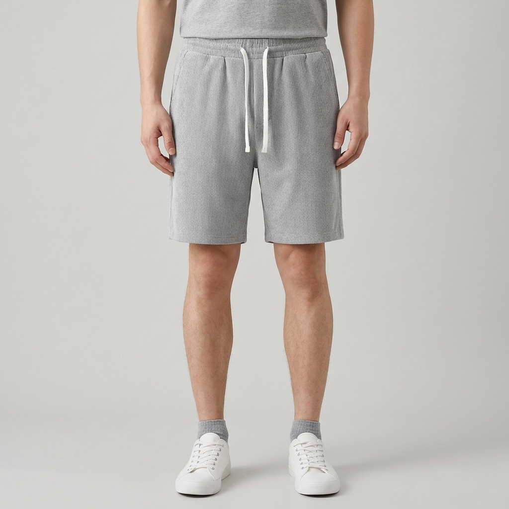 Cómodos pantalones cortos para hombre en tejido waffle con cintura elástica
