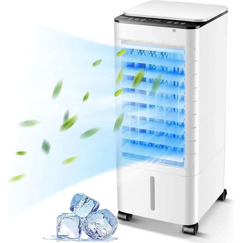 Raffrescatore Evaporativo Portatile 4 in 1 con Telecomando, Timer e Serbatoio ad Alta Capacità | Climatizzatore ad Acqua Silenzioso per Casa e Ufficio