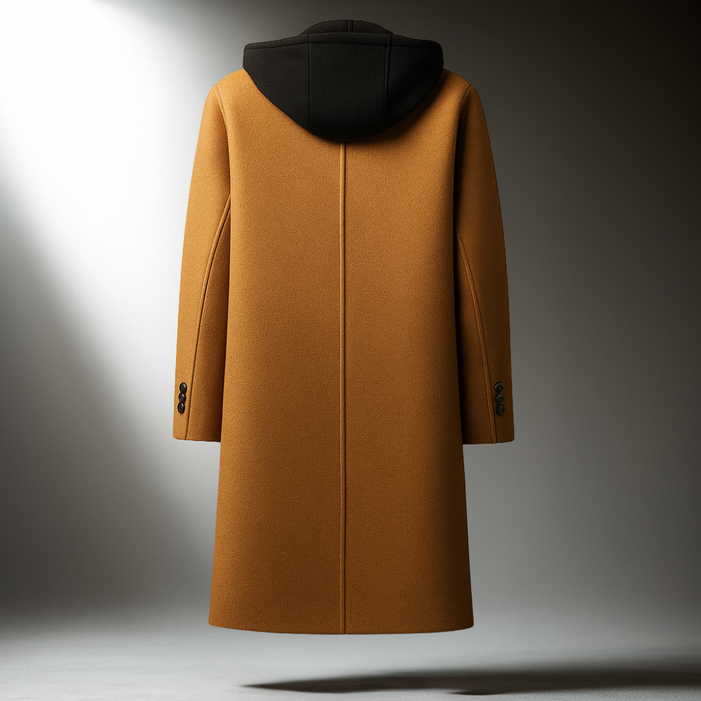 Long manteau en laine pour hommes avec capuche et fermeture à boutons