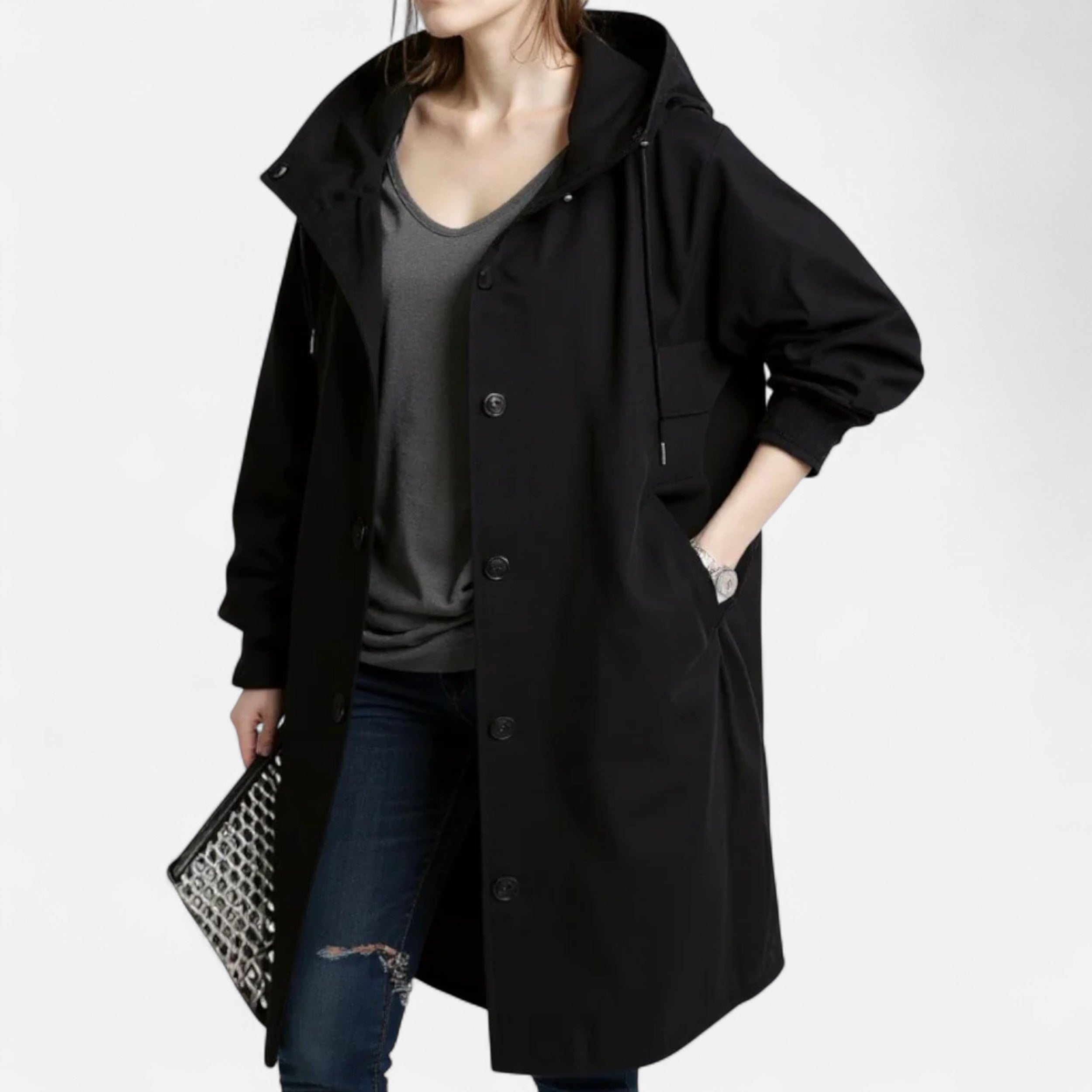 Αδιάβροχο διαχρονικό trench coat με κουκούλα για γυναίκες