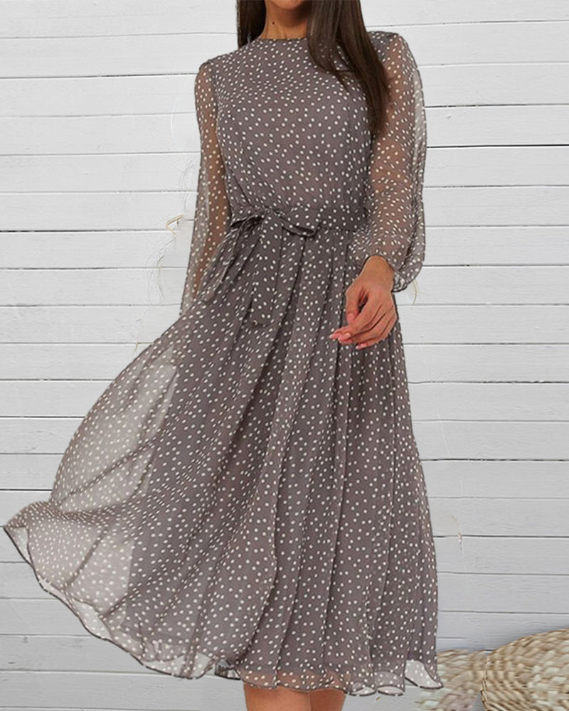 Vestido suelto de lunares para mujer, largo hasta la rodilla, línea A, manga larga, elegante y casual para uso diario