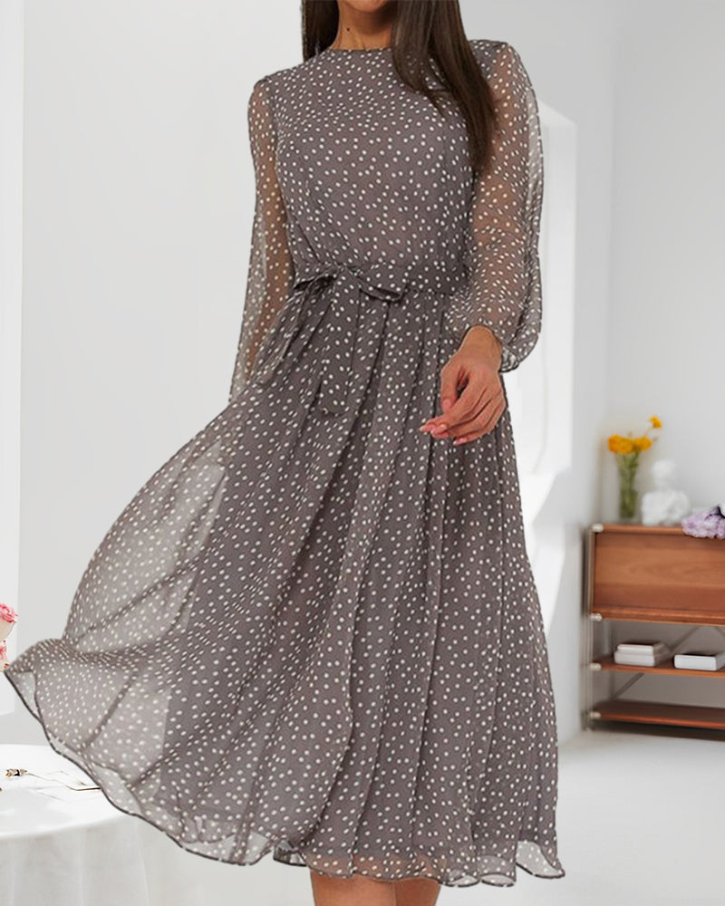 Vestido suelto de lunares para mujer, largo hasta la rodilla, línea A, manga larga, elegante y casual para uso diario