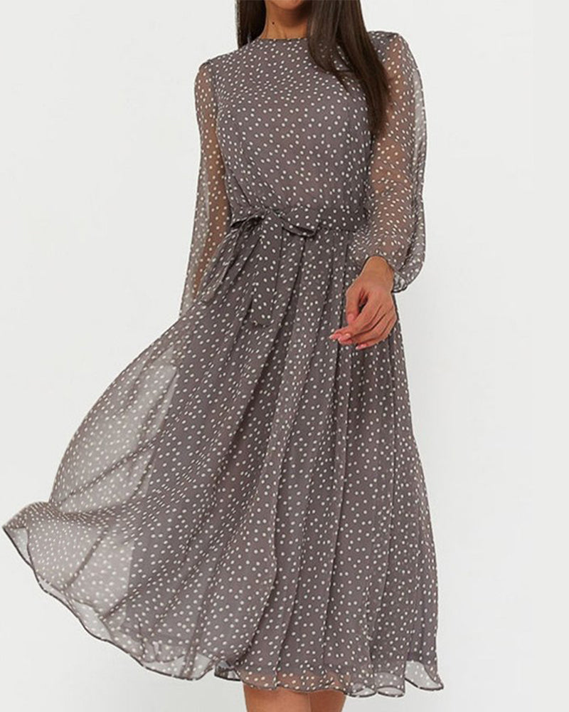Vestido suelto de lunares para mujer, largo hasta la rodilla, línea A, manga larga, elegante y casual para uso diario