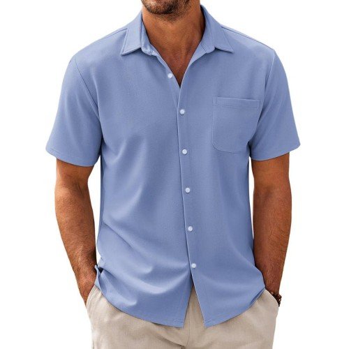 Pánská casual košile s krátkým rukávem z bavlněné směsi 44487570X