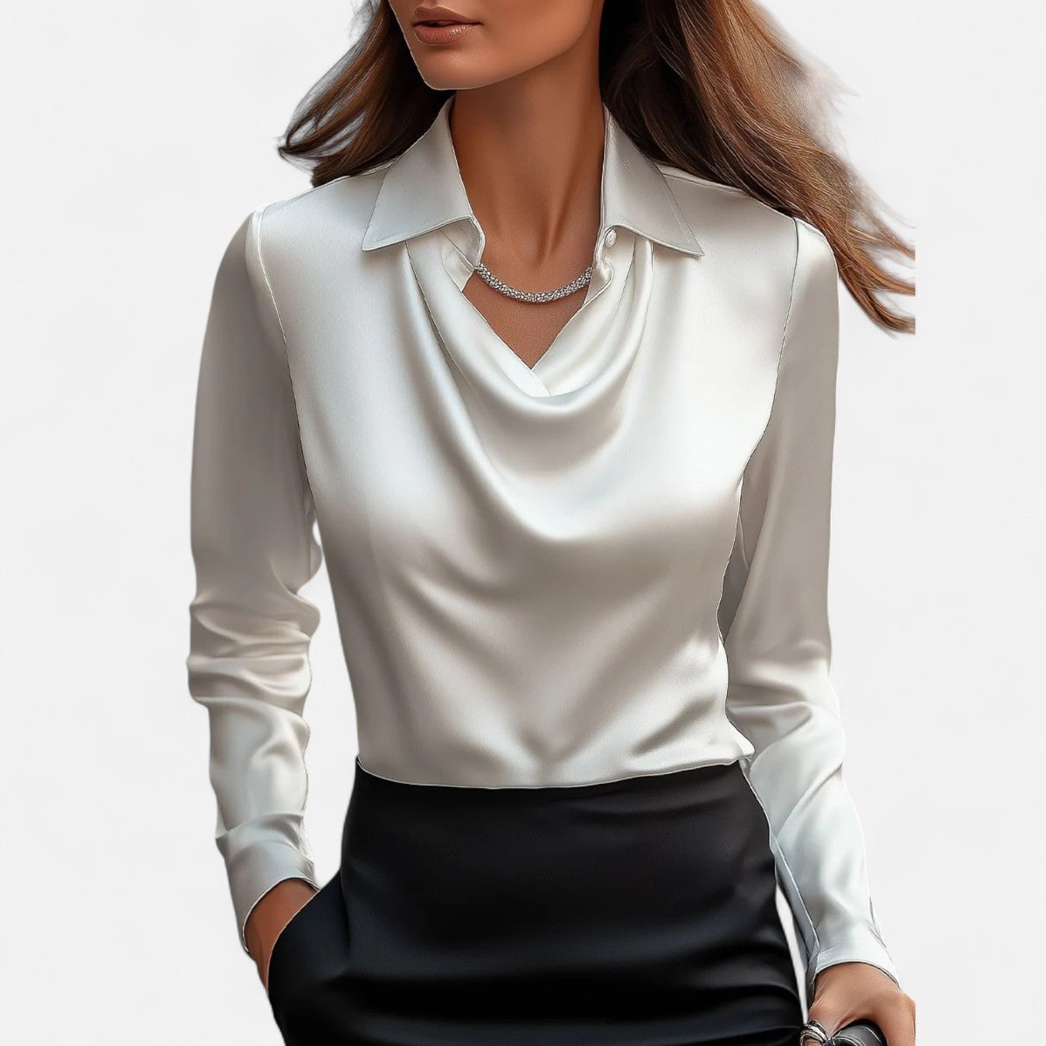 Eliaro Moda – damska satynowa bluzka z drapowanym dekoltem – wyrafinowana elegancja i ponadczasowy styl