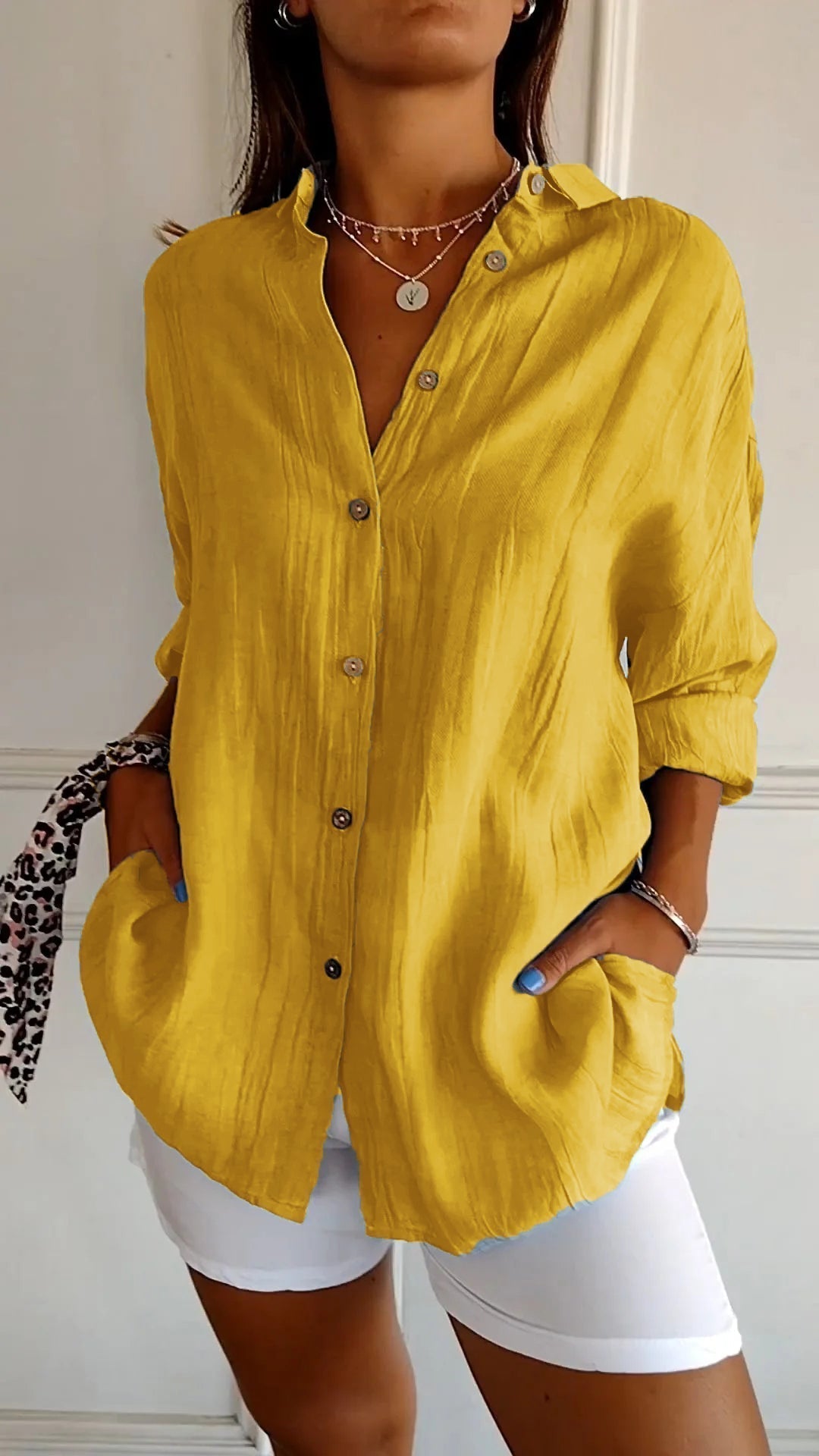 Losvallende Damesblouse met Lange Mouwen – Luchtige Casual Linnen Look Overhemd voor Dagelijks Gebruik