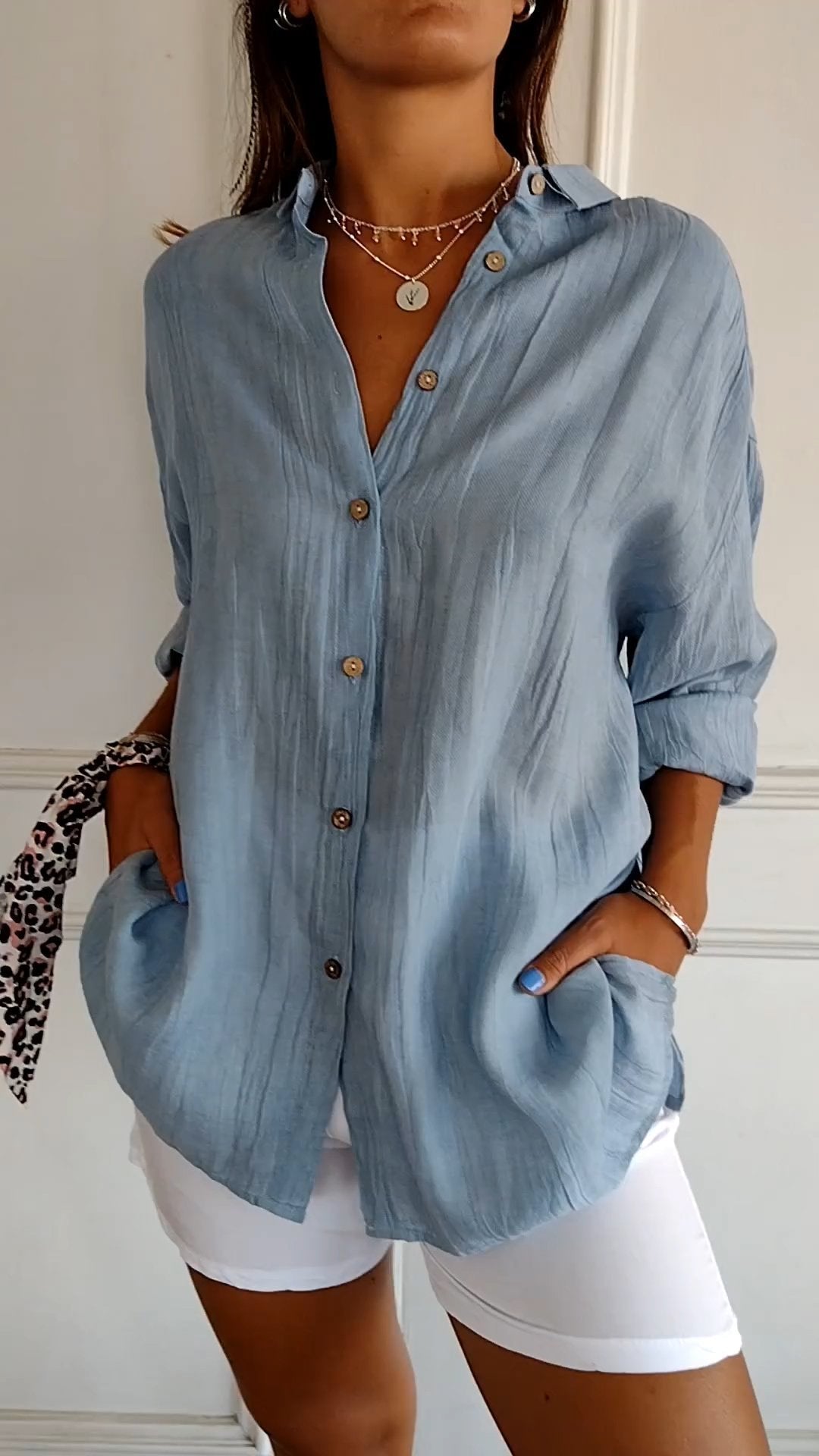Losvallende Damesblouse met Lange Mouwen – Luchtige Casual Linnen Look Overhemd voor Dagelijks Gebruik