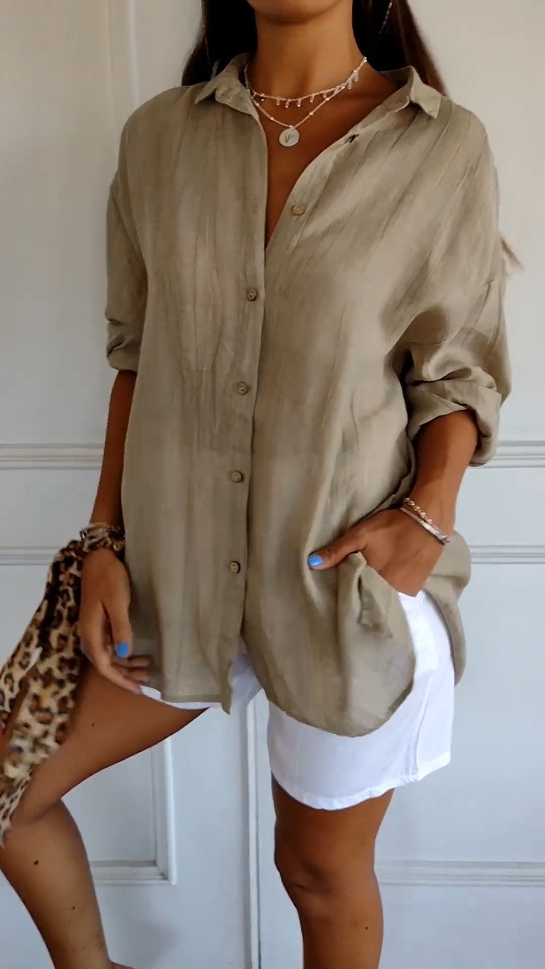 Losvallende Damesblouse met Lange Mouwen – Luchtige Casual Linnen Look Overhemd voor Dagelijks Gebruik