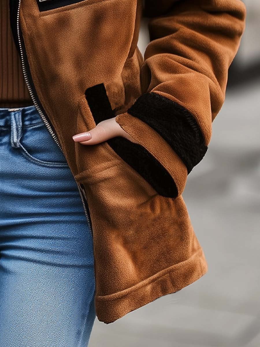 Aviatorjakke til Kvinder i Ruskindslook med Shearling-Kanter