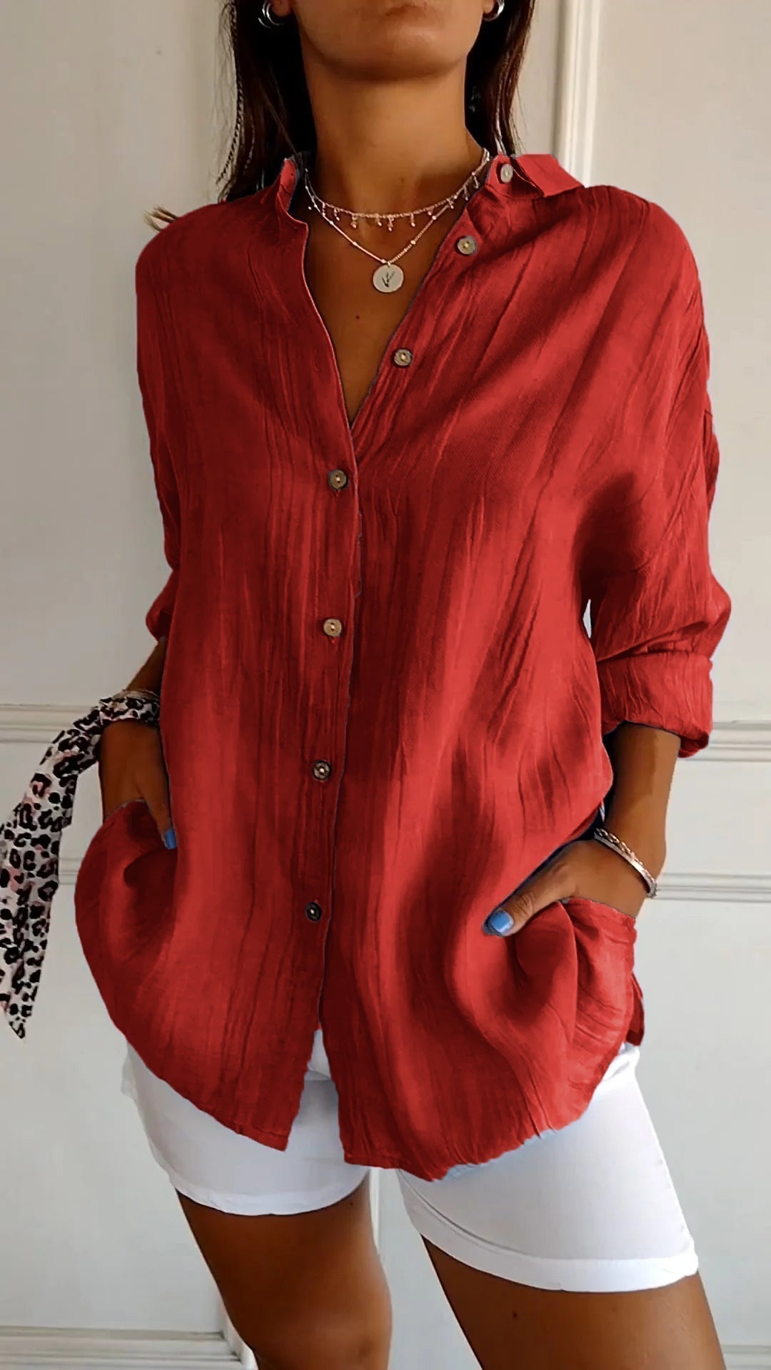 Losvallende Damesblouse met Lange Mouwen – Luchtige Casual Linnen Look Overhemd voor Dagelijks Gebruik