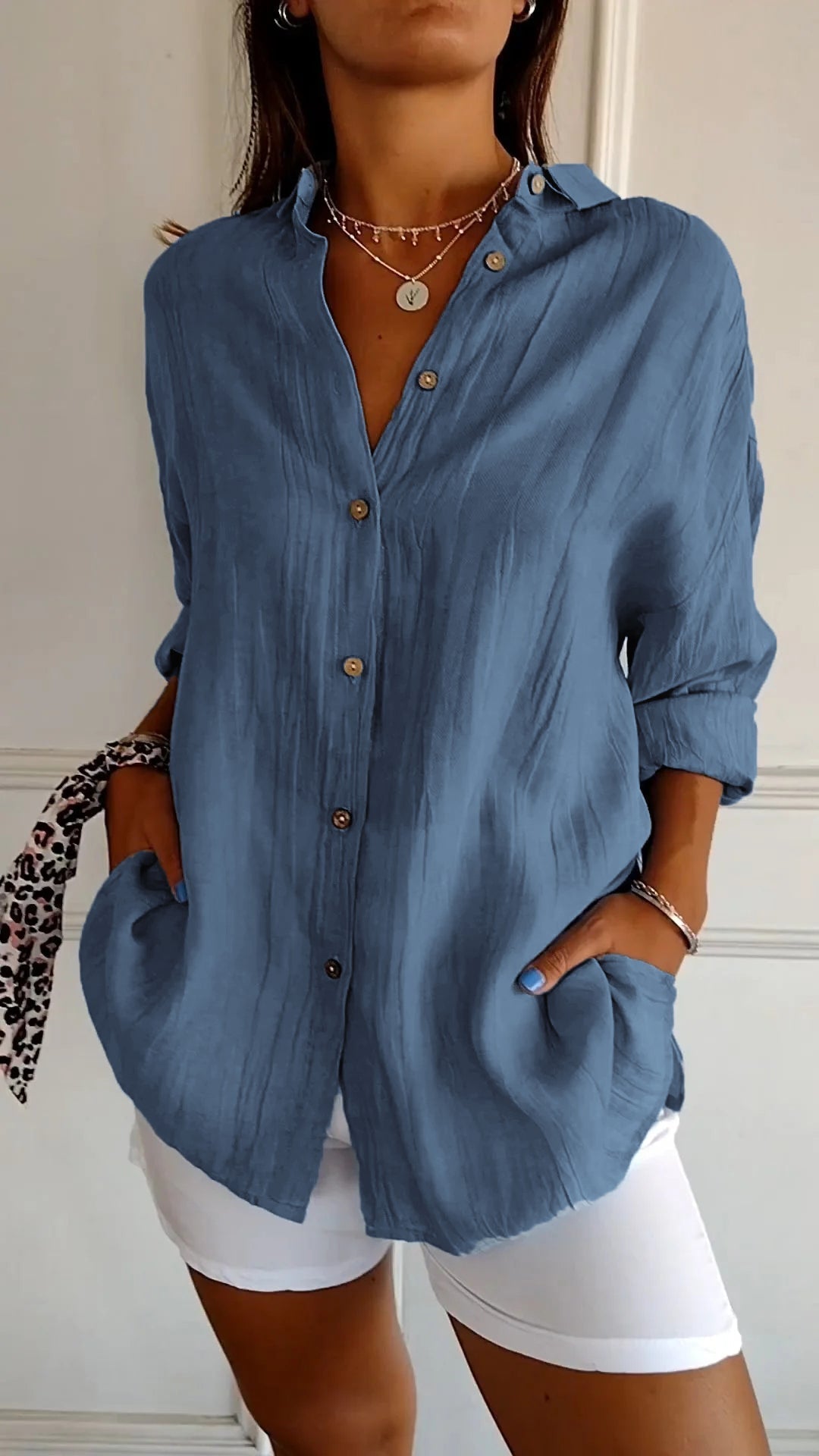 Losvallende Damesblouse met Lange Mouwen – Luchtige Casual Linnen Look Overhemd voor Dagelijks Gebruik