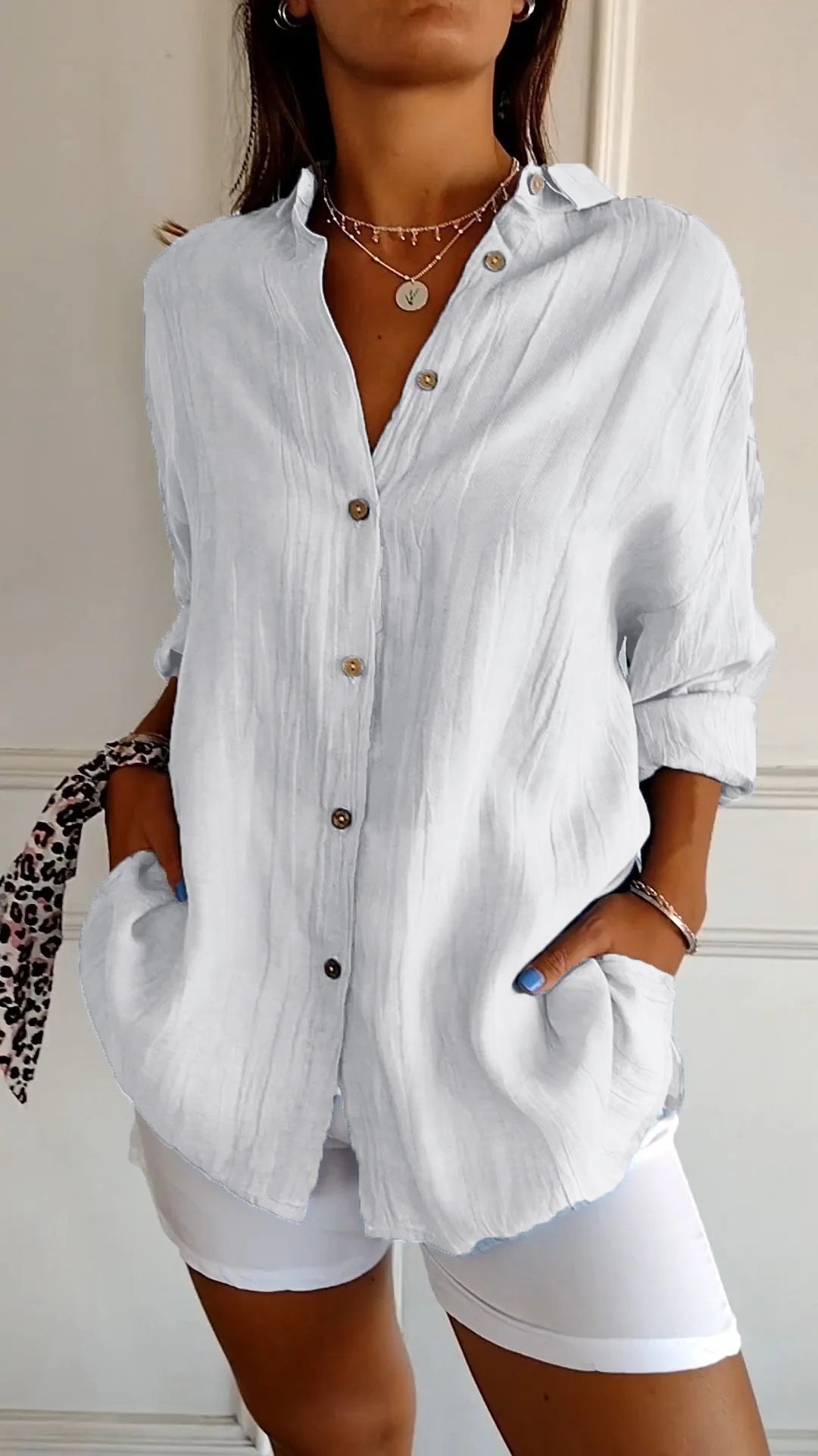Losvallende Damesblouse met Lange Mouwen – Luchtige Casual Linnen Look Overhemd voor Dagelijks Gebruik