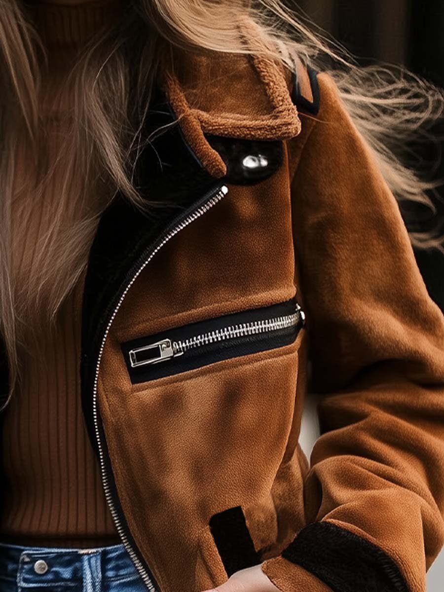 Aviatorjakke til Kvinder i Ruskindslook med Shearling-Kanter
