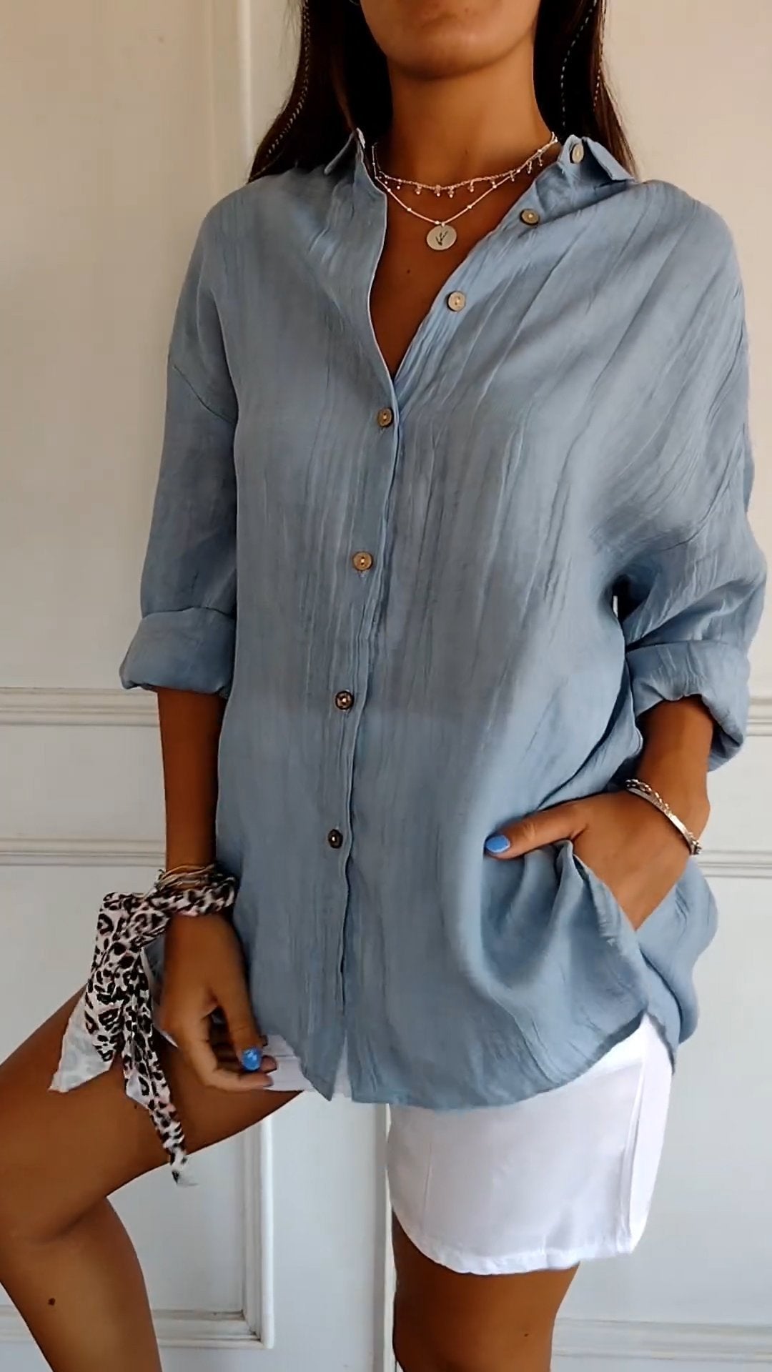 Losvallende Damesblouse met Lange Mouwen – Luchtige Casual Linnen Look Overhemd voor Dagelijks Gebruik