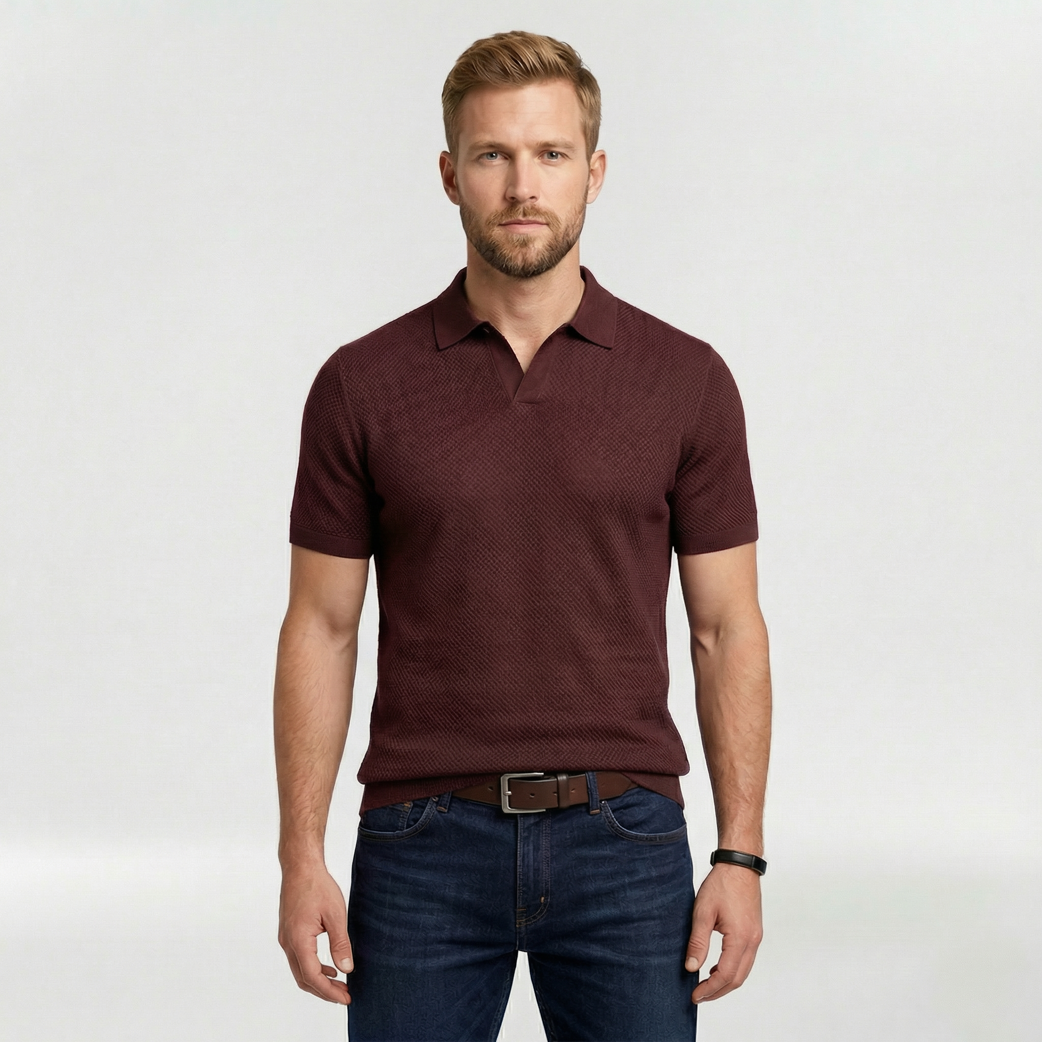 Camiseta tipo polo para hombre en tejido texturizado con mangas cortas para uso diario