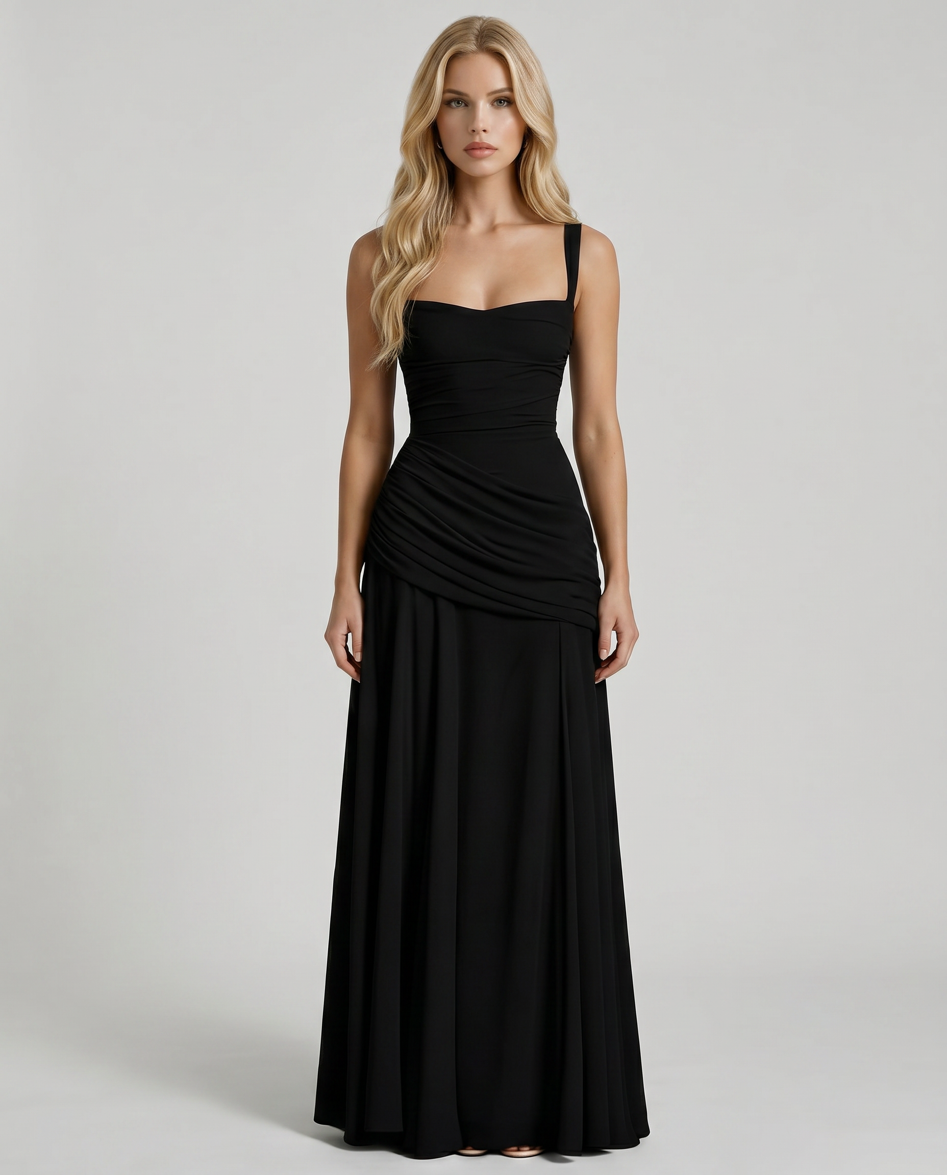 Charlotte Ruched Maxi Dress - Black