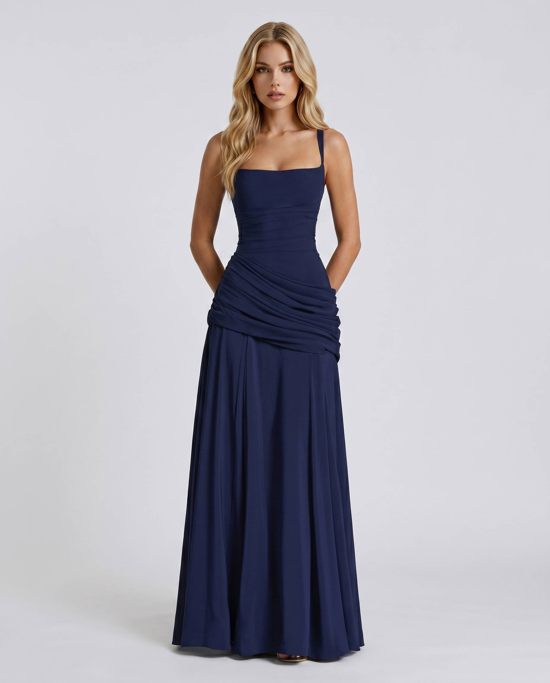 Charlotte Ruched Maxi Dress - Navy