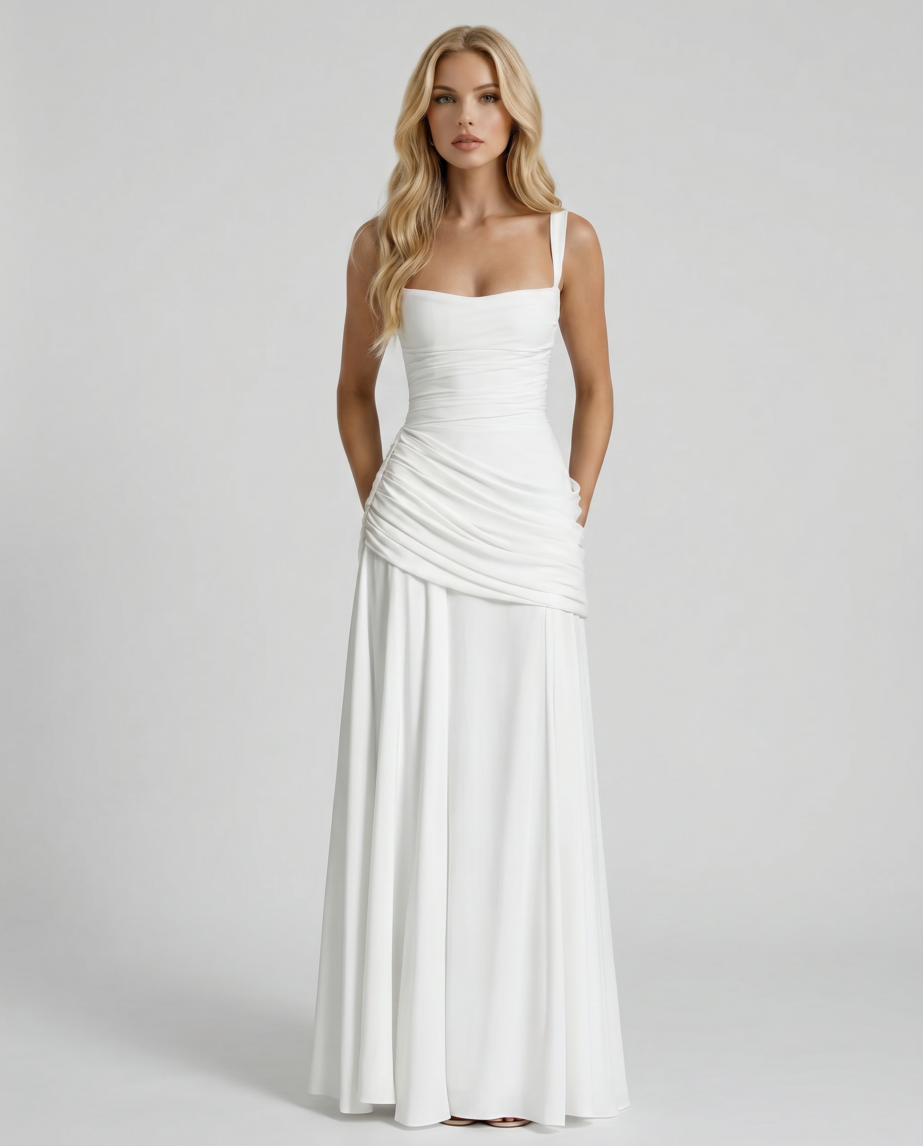 Charlotte Ruched Maxi Dress - White