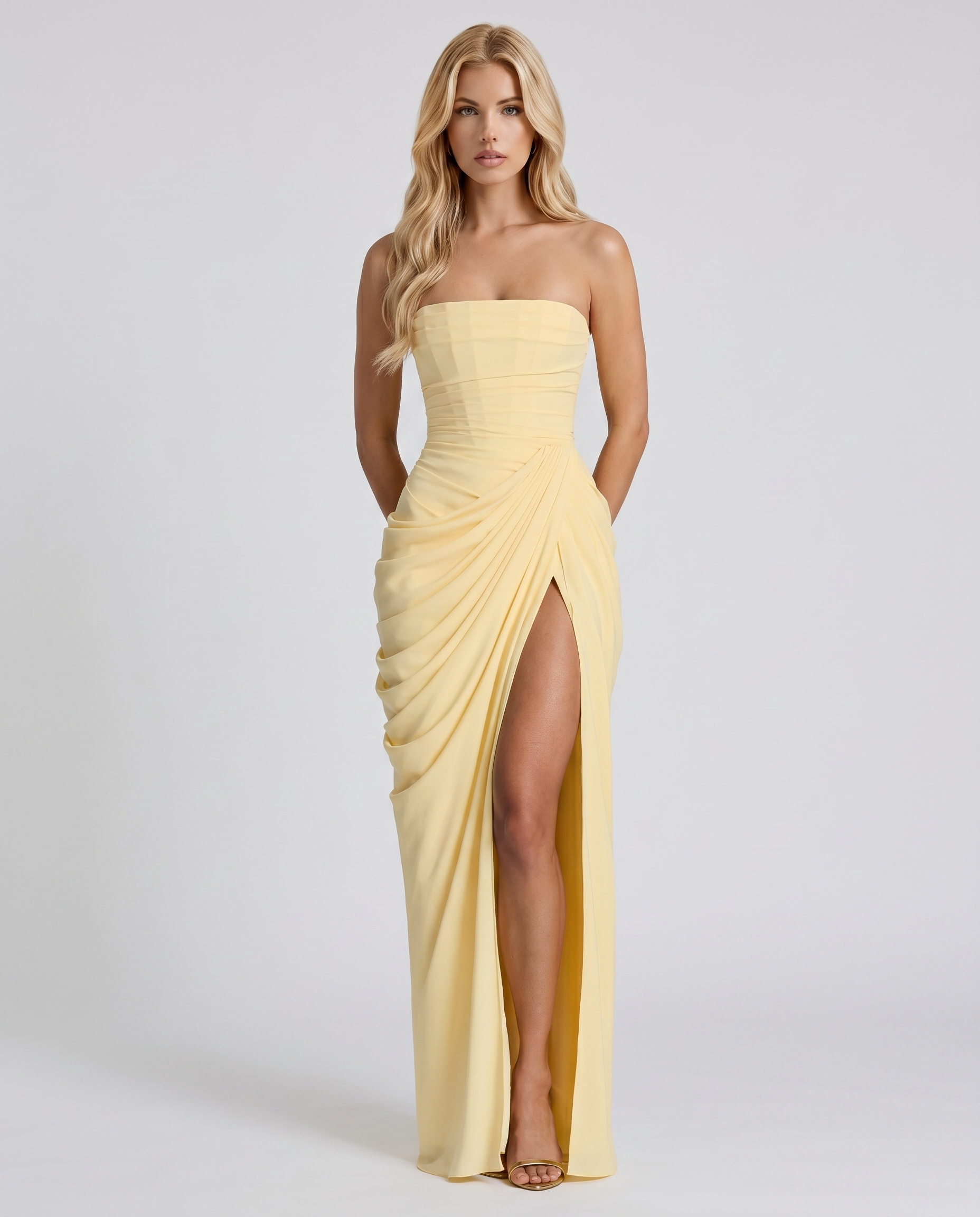Cyrana Ruched Maxi Dress - Yellow
