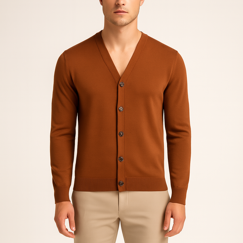 Bellivaro herre cardigan i bomuld – klassisk V-neck strik til hverdag og arbejde