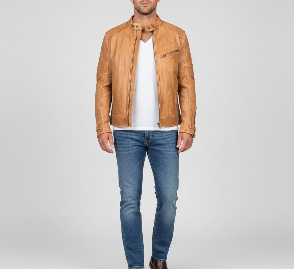 Bellivaro ανδρικό δερμάτινο μπουφάν από γνήσιο δέρμα με κλείσιμο με φερμουάρ