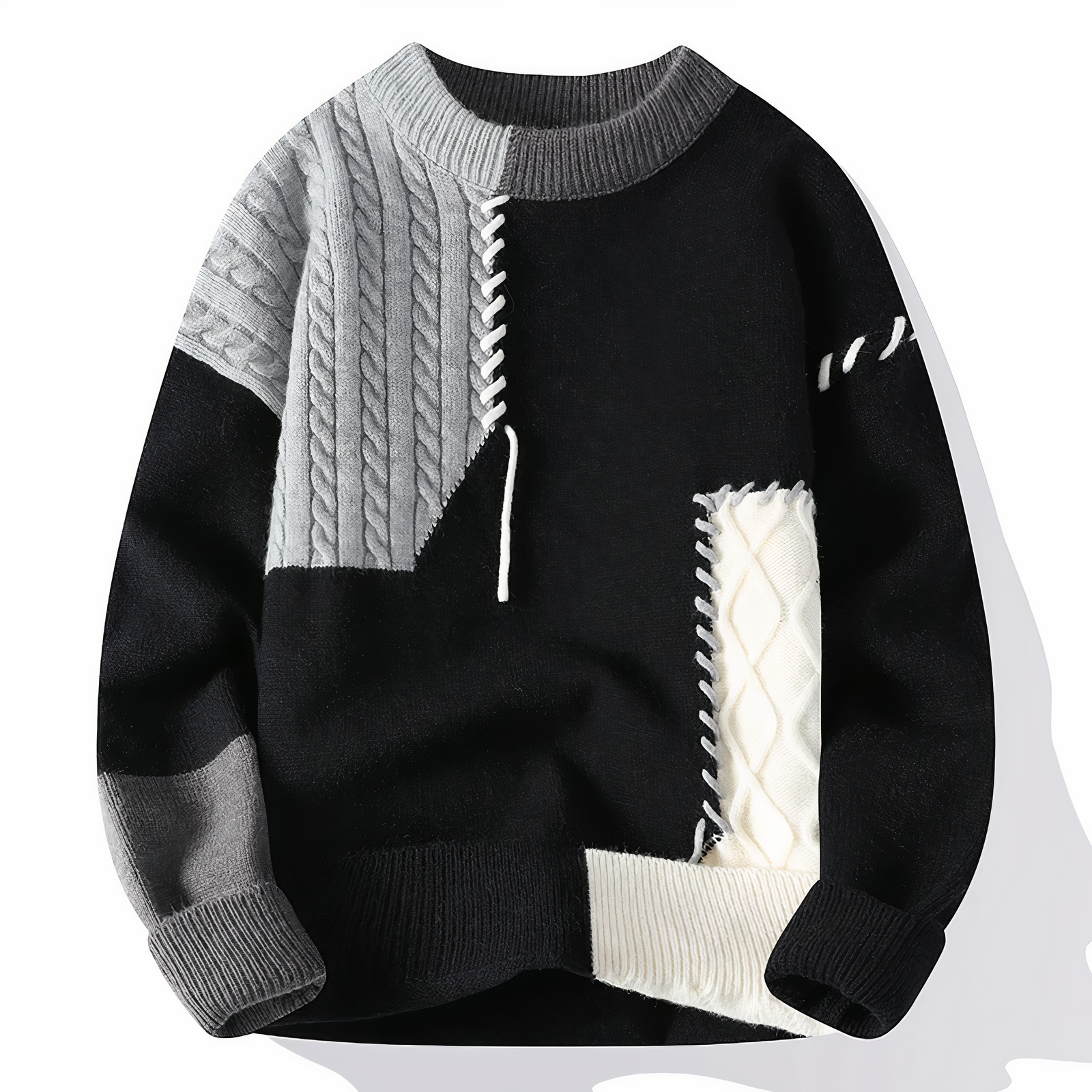 Bellivaro | Herre Limited Edition Patchwork Striktrøje | Moderne Tekstureret Pullover