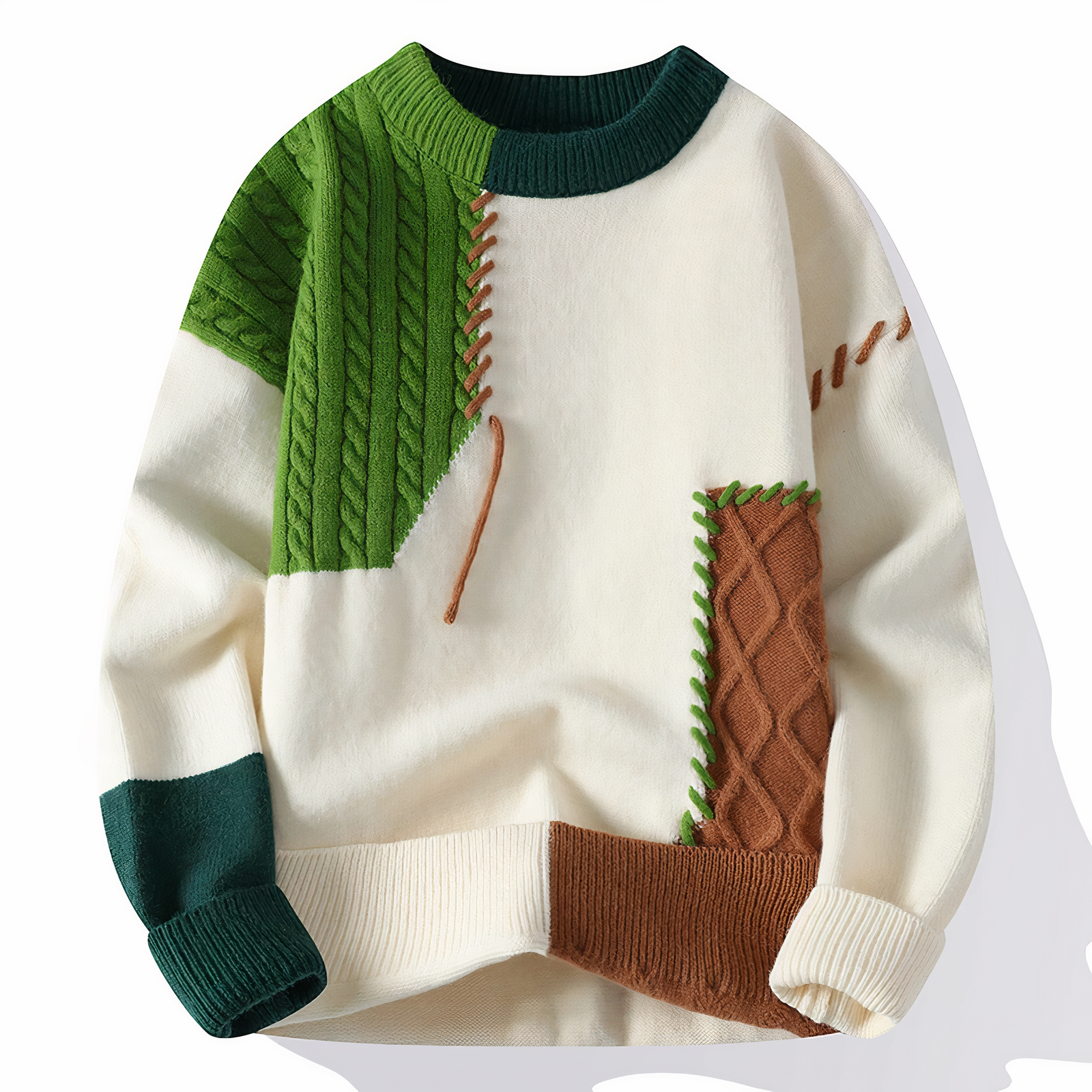 Bellivaro | Herre Limited Edition Patchwork Striktrøje | Moderne Tekstureret Pullover