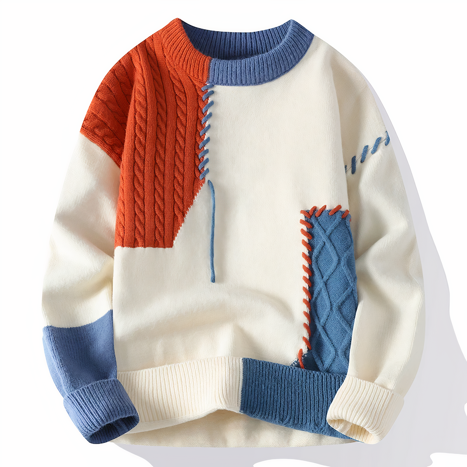 Bellivaro | Herre Limited Edition Patchwork Striktrøje | Moderne Tekstureret Pullover