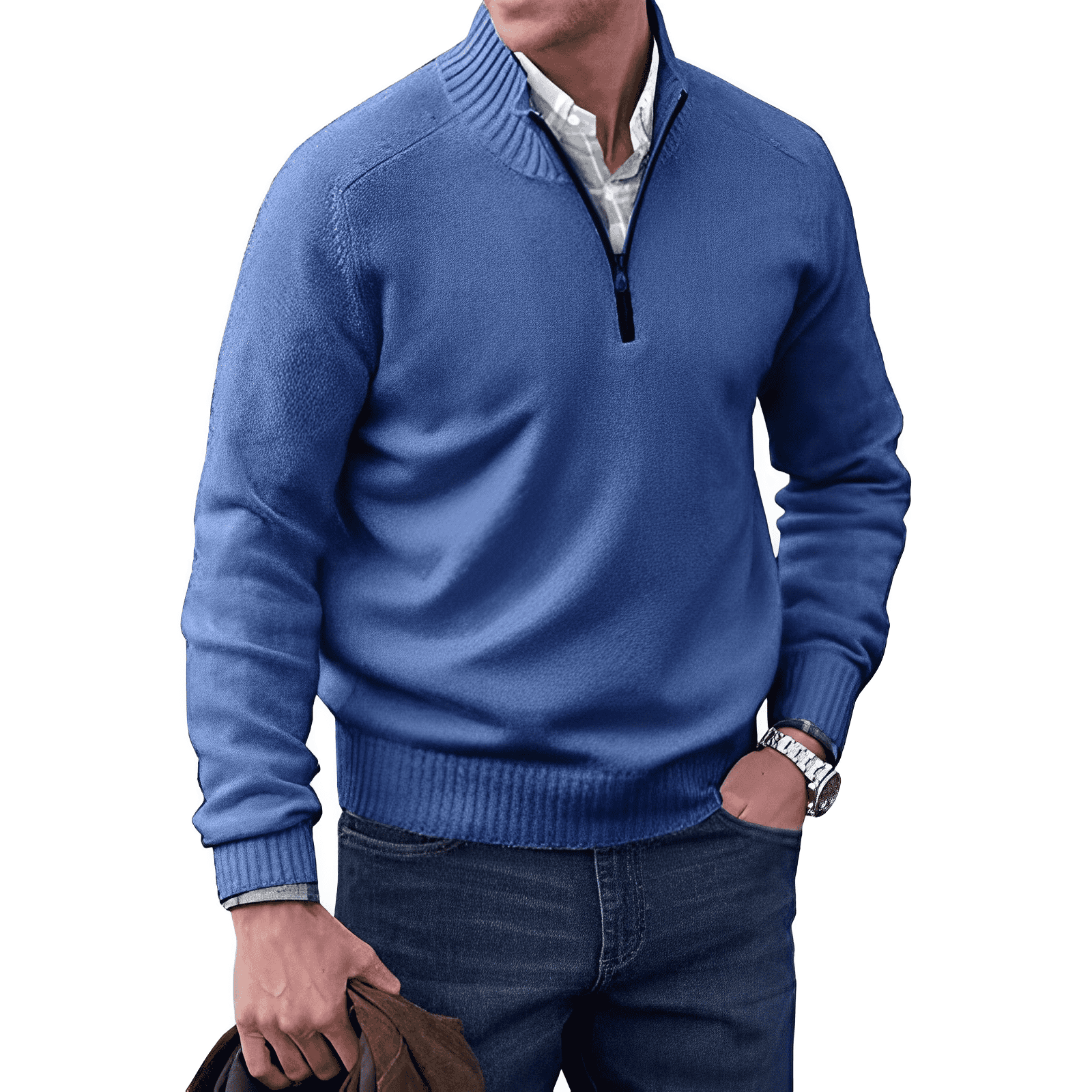 Bellivaro | Luksus Herre Cashmere Trøje med Lynlås | Højkrave Halv-Zip Pullover