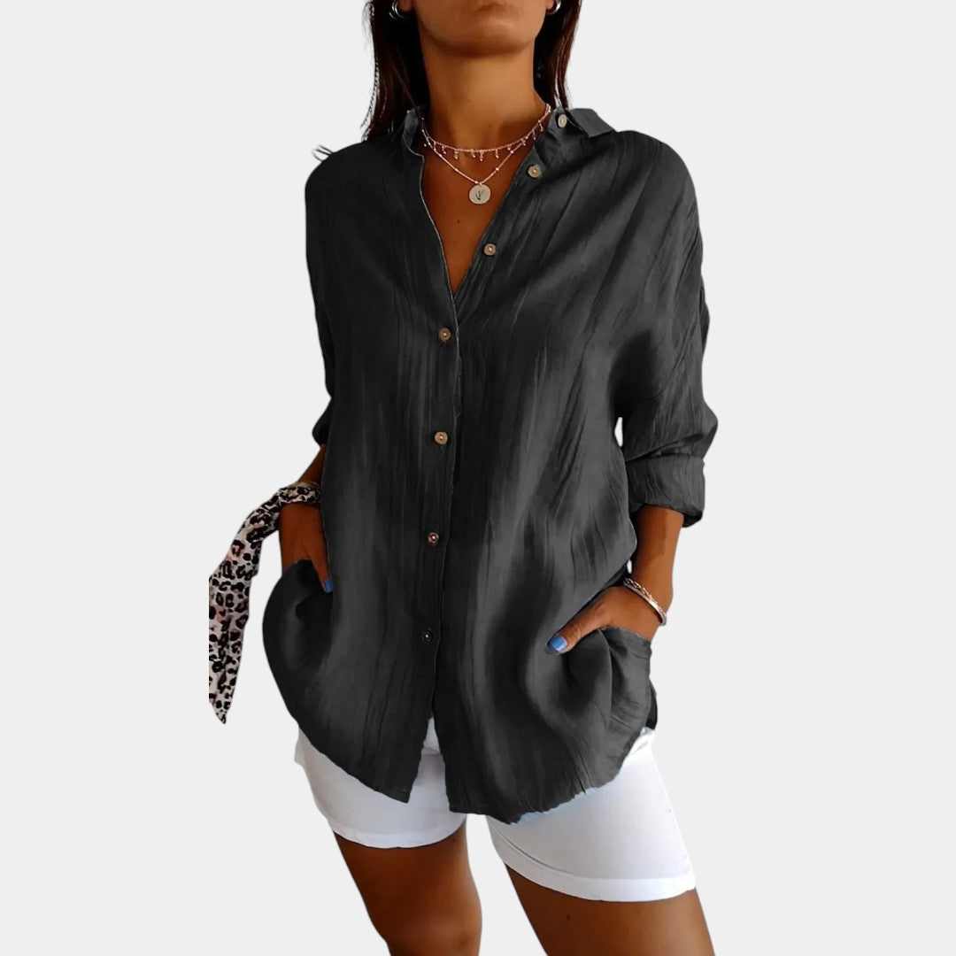 Luchtige Damesblouse van Katoen-Linnenmix – Casual Oversized Blouse met Lange Mouwen