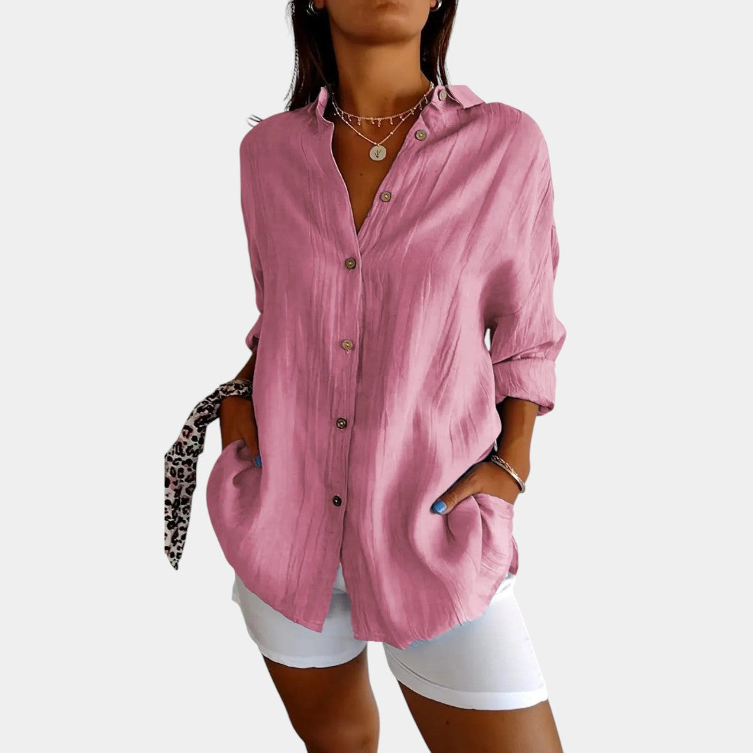 Luchtige Damesblouse van Katoen-Linnenmix – Casual Oversized Blouse met Lange Mouwen