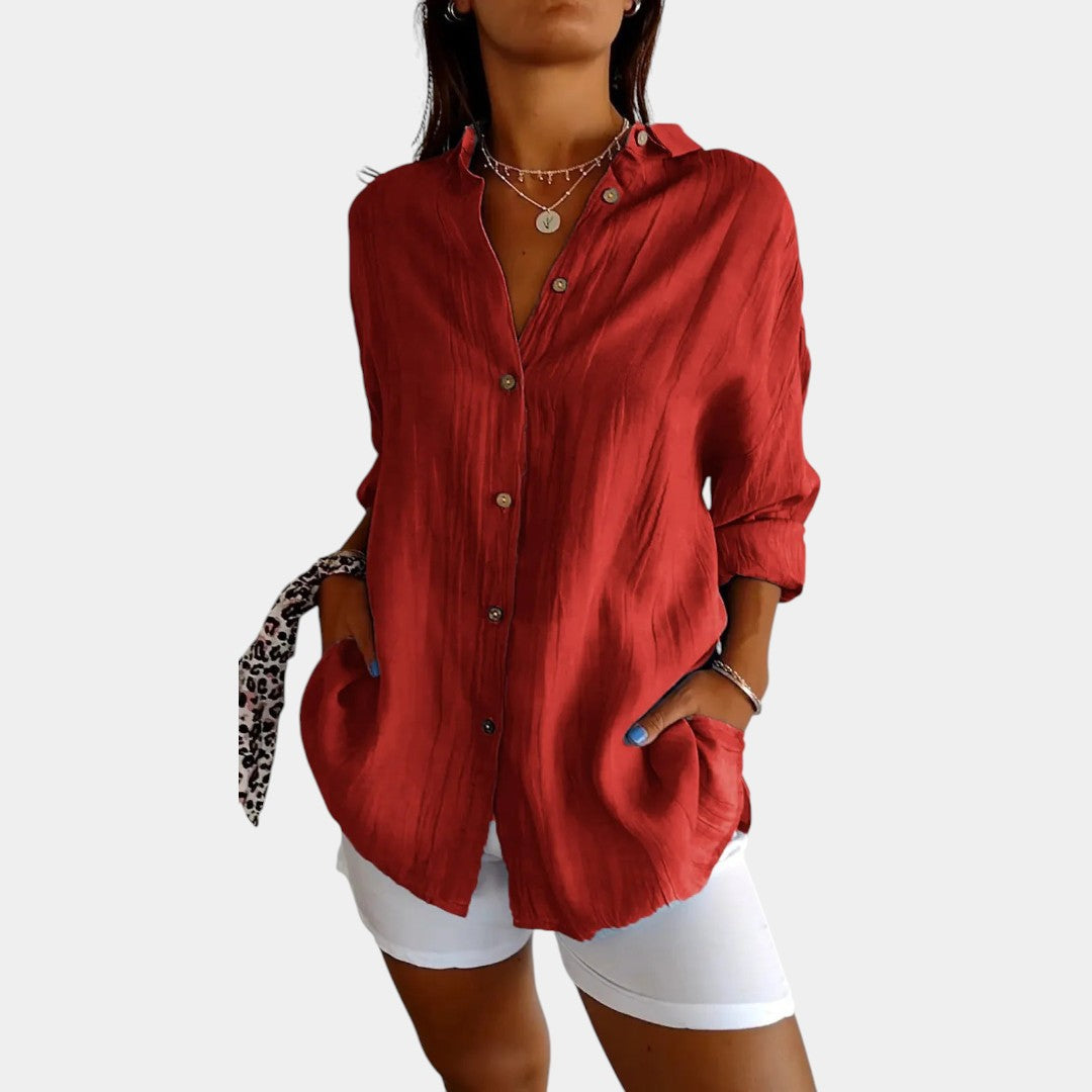 Luchtige Damesblouse van Katoen-Linnenmix – Casual Oversized Blouse met Lange Mouwen