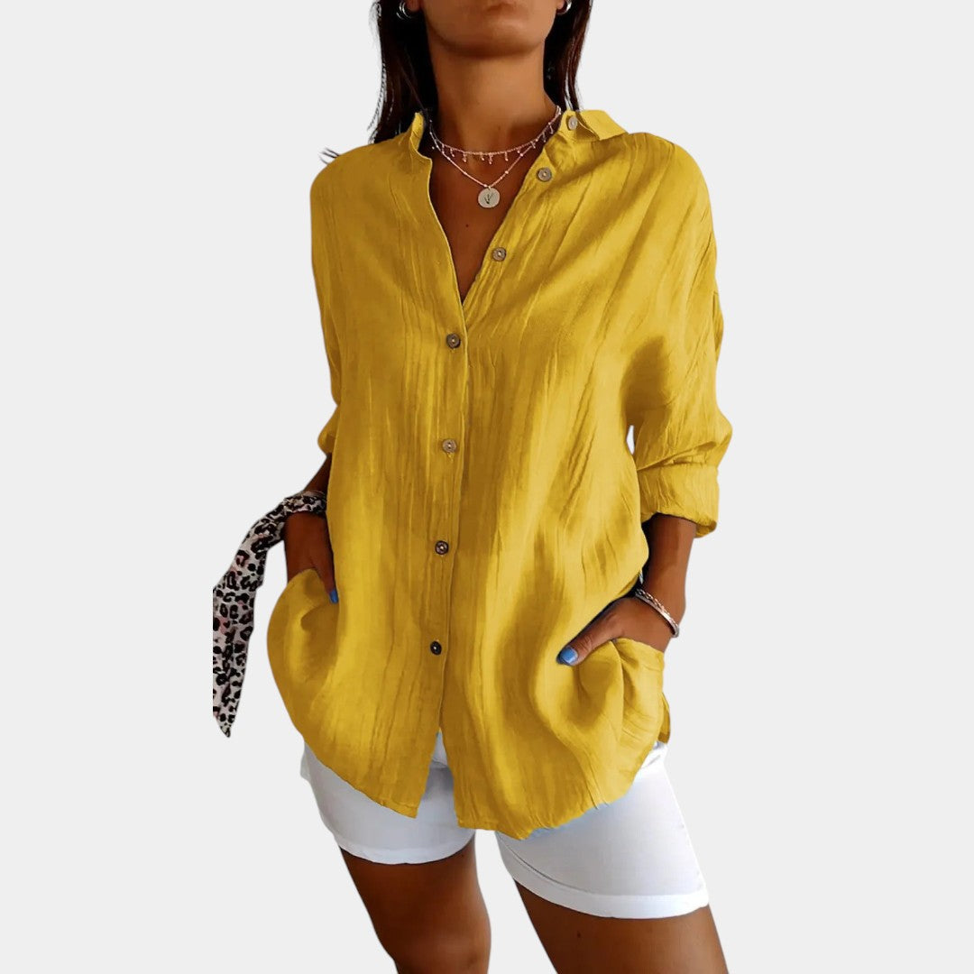 Luchtige Damesblouse van Katoen-Linnenmix – Casual Oversized Blouse met Lange Mouwen