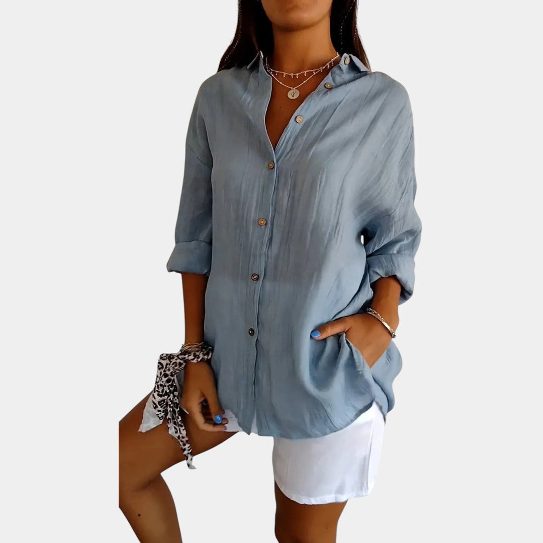 Luchtige Damesblouse van Katoen-Linnenmix – Casual Oversized Blouse met Lange Mouwen