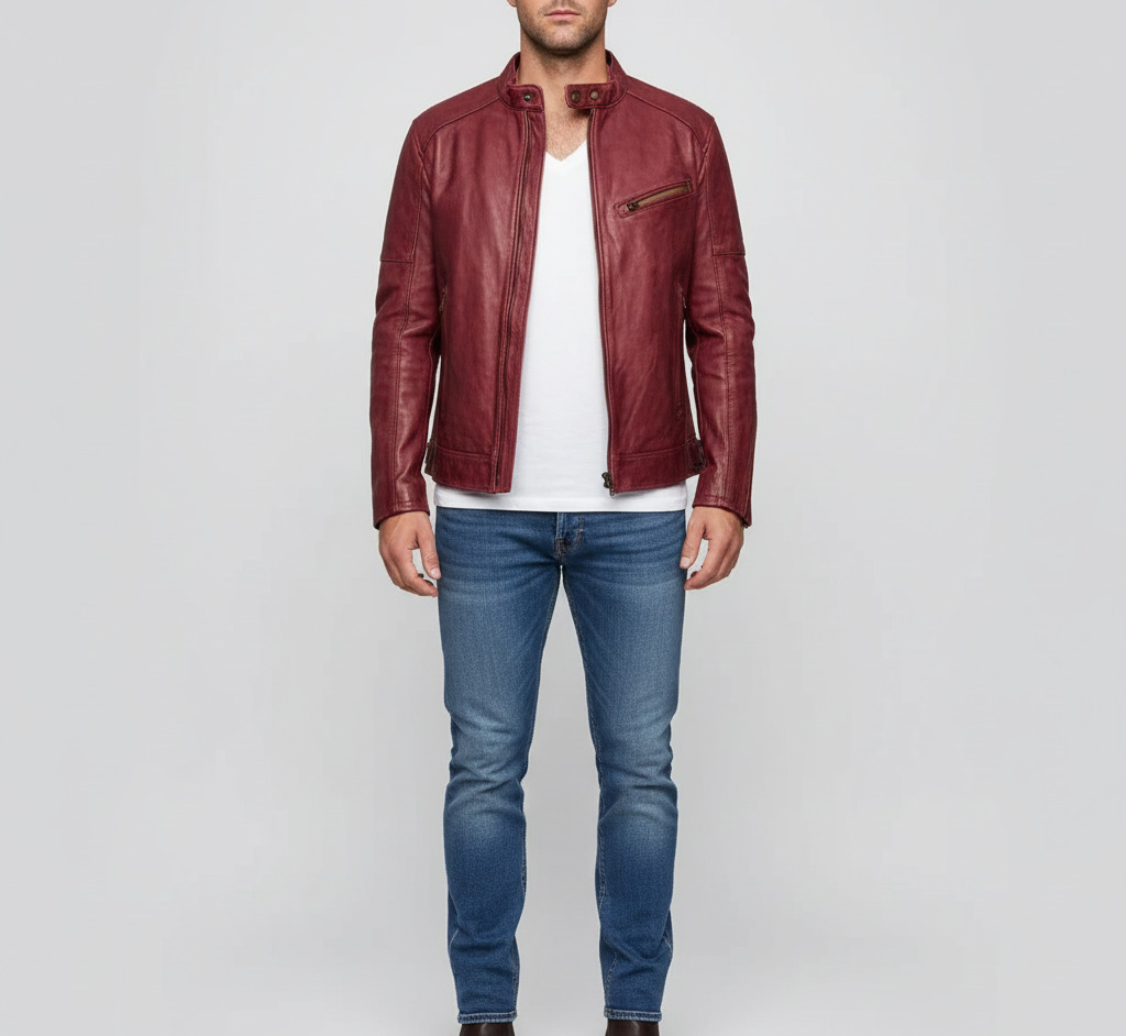 Bellivaro ανδρικό δερμάτινο μπουφάν από γνήσιο δέρμα με κλείσιμο με φερμουάρ