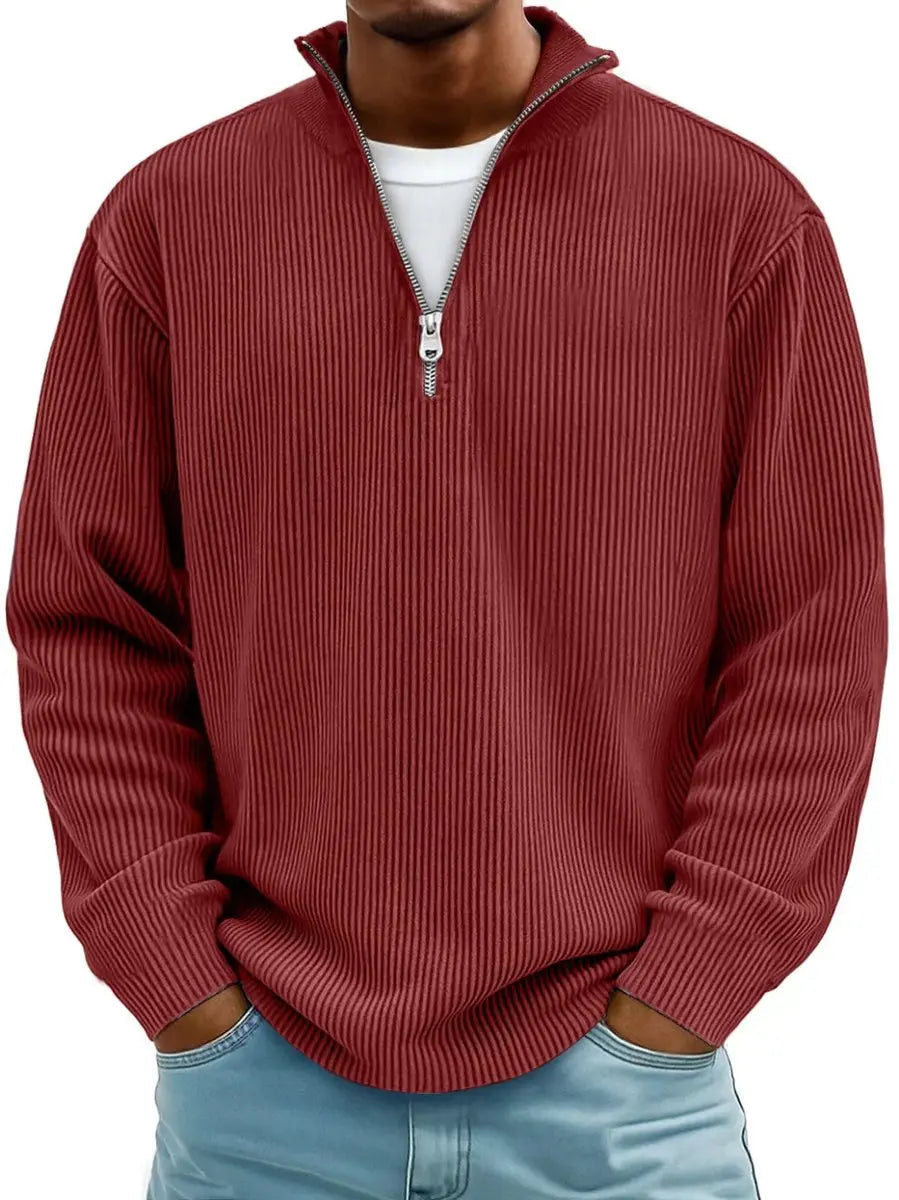 Herren Strickpullover mit Stehkragen und 1/4-Reißverschluss