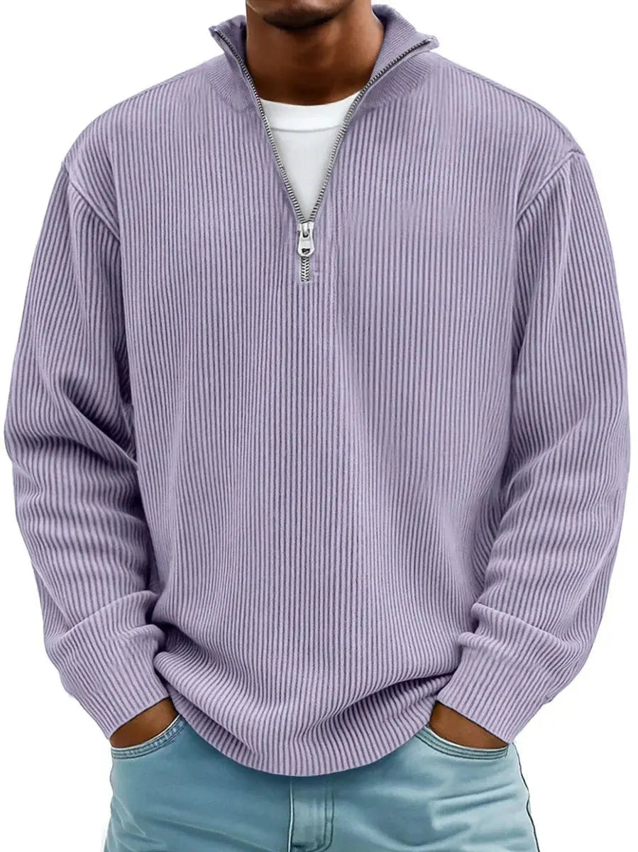 Herren Strickpullover mit Stehkragen und 1/4-Reißverschluss