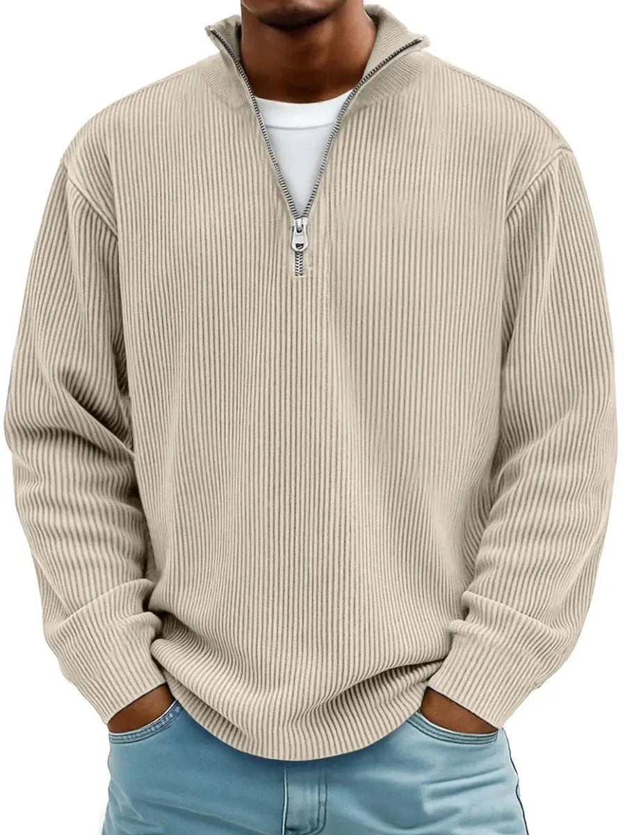 Herren Strickpullover mit Stehkragen und 1/4-Reißverschluss