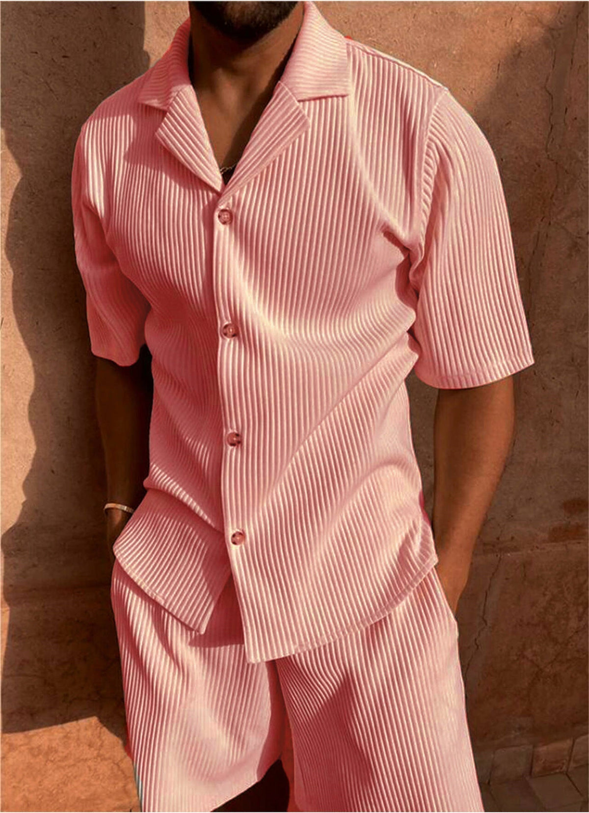 Men's 2-piece Set with Short-Sleeved Button-Up Shirt and Shorts