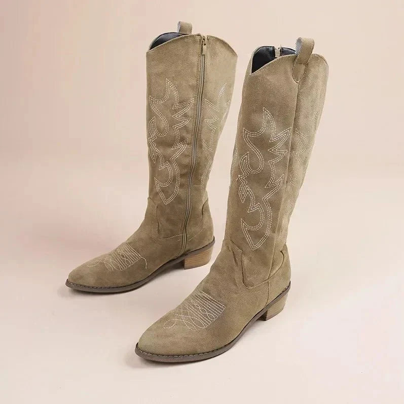 Dame Cowboy Støvler med Spids Tå og Knæhøjt Skaft