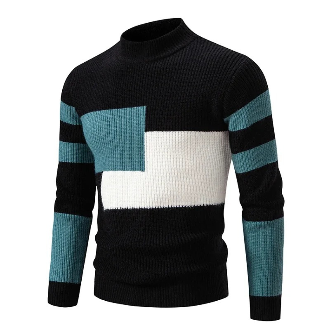 Bellivaro | Herre Ternet Højhalset Sweater | Strikket Varme og Mønstret Design
