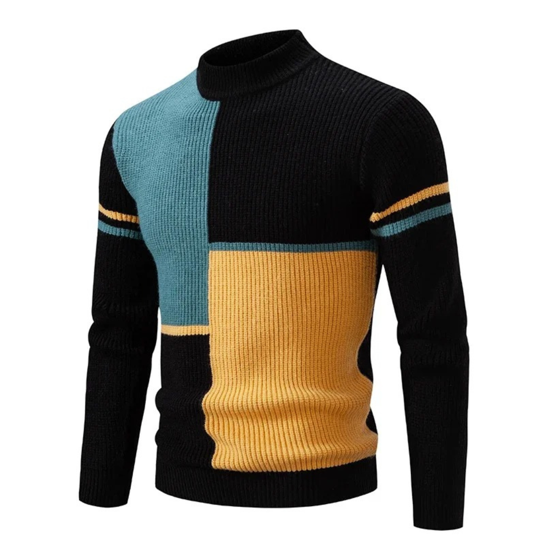 Bellivaro | Herre Ternet Højhalset Sweater | Strikket Varme og Mønstret Design