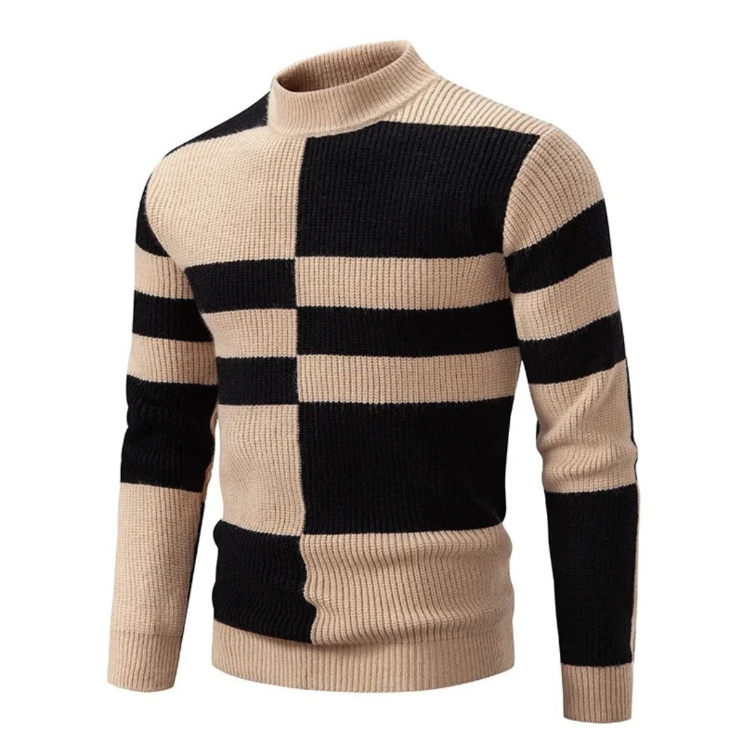Bellivaro | Herre Ternet Højhalset Sweater | Strikket Varme og Mønstret Design