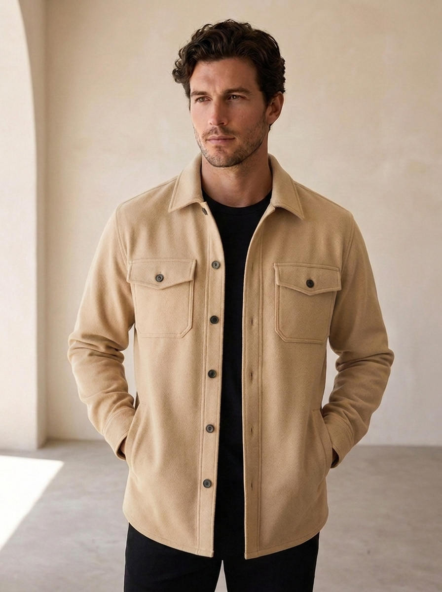 Regular Fit Overshirt til Mænd med Knaplukning