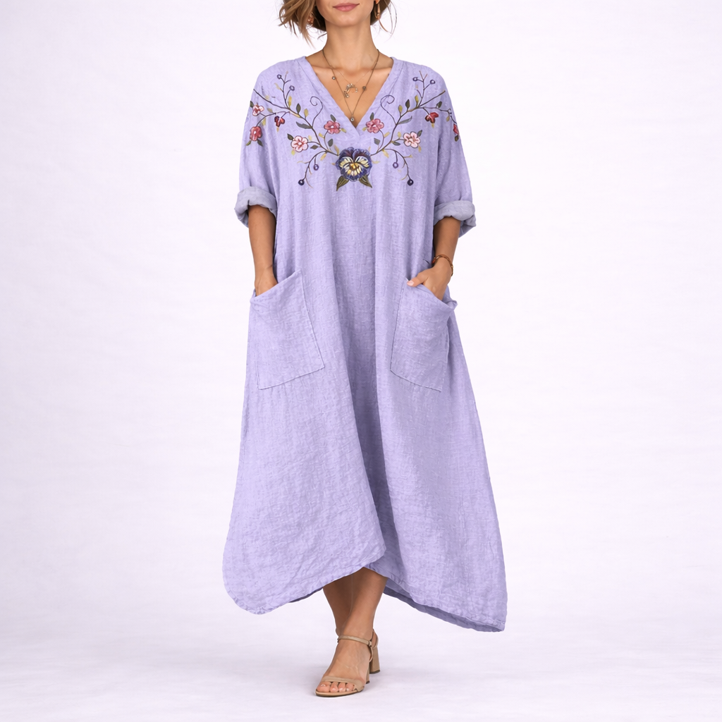 Boheme Kaftan Kjole til Dame med Løs Pasform og Midi Længde