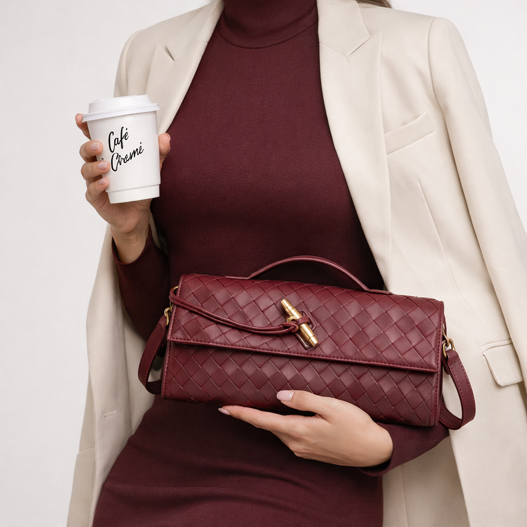 Flettet Clutch Taske med Skulderrem – Elegant Aftentaske